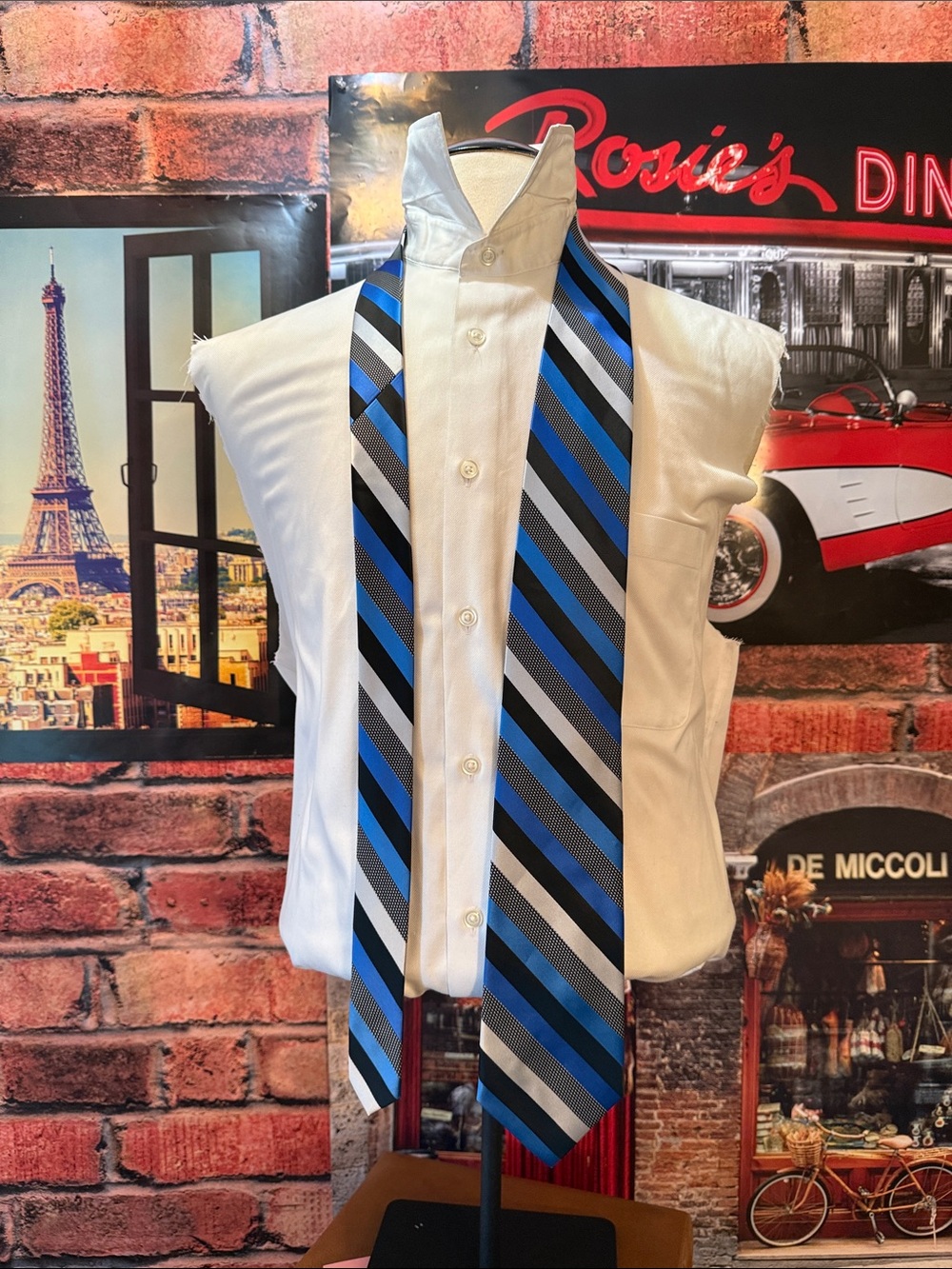 Stacy Adams Blue, Black & Gray Striped Tie